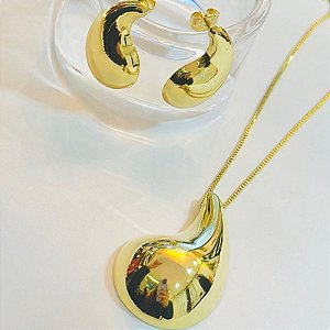 CONJ CORDÃO 60CM VENEZ + PING GOTA + BRINCOS GOTA