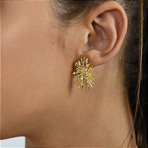 BRINCO LUXO RAIOS DE SOL COM DETALHES EM ZIRCONIAS E NAVETES 18K