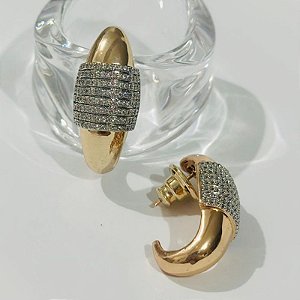BRINCOS LINHA LUXO COM DETALHE EM RODIO E ZIRCONIAS 1mm TARRACHA ESPECIAL BANHO ROSÊ 10,0GR  18K