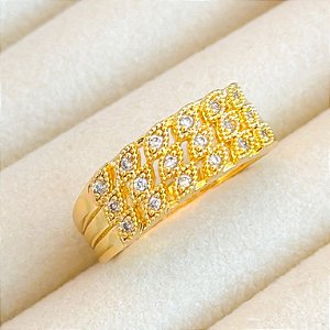 ANEL 3 FILEIRAS COM FOLHAS CRAV ZIRC