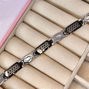 BRACELETE MASCULINO ANCORA AÇO E DETALHES EM GRAFI