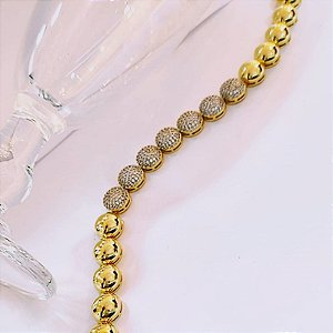 BRACELETE MEIA ESFERA LUXO COM ZIRC E RÓDIO