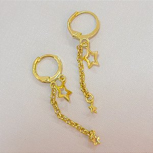 BRINCO ARGOLA COM CORRENTE ELO PORT E ESTRELAS PEN