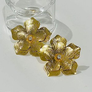 BRINCO FLOR DUPLA TEXTURA C ZIRCONIA DE 3mm CENTRO