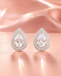 BRINCO LUXO GOTA ZIRCÔNIA E BORDES CRAV EM ZIRC
