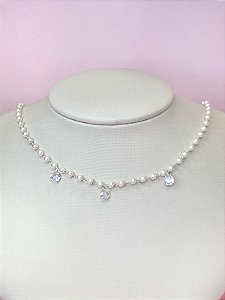 CHOKER MELINDROSA EM PEROLAS BRANCAS C/PING ZIRCON