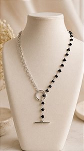 Colar - CHOKER MISTO ELO PORTUG + CORDÃO ONIX 40CM