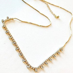 Choker - CHOKER NAVETE EM ZIRCONIAS 5X3 mm 30+10CM EXTENSOR 18K