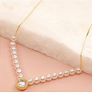 Gargantilha - CL VENEZIANA E  PEROLAS PING GRDE PONTO LUZ 40+5CM