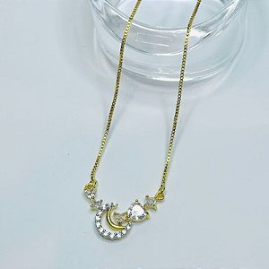 Colar - COLAR LUA E CORAÇÃO CRAVEJ ZIRC 45+5CM