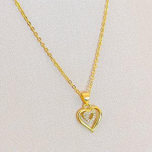 Conjunto - CONJ 2 PÇ GARG CADEADO 45 +PINGENTE DOBLE CORAÇÃO CRAV ZIRC