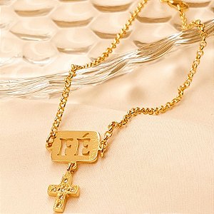 Pulseira - PULSEIRA FÉ COM PING CRUZ CRAVEJ 20CM