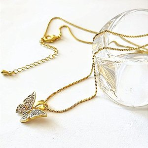 CONJ 2PÇ GARG VENEZ + PING BORBOLETA COM ZIRC E RÓ