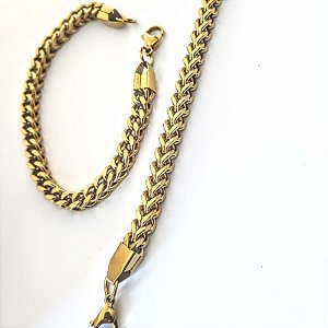 Pulseira - PULSEIRA BRACELETE MASCULINO GROUMET DUPLO 6X6mm X 21CM COMPR. LEVEMENTE TEXTURIZADO 18K