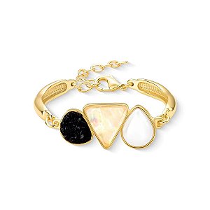 BRACELETE ARO LARGO 3 PEDRAS NATUR OPALA MAR/SELEN