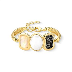 BRACELETE ARO LARGO 3 PEDRAS NATUR OPALA MAR/PIRIT