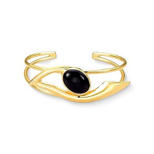 BRACELETE ARO DUPLO PEDRA NATURAL AGATA PRETA COLE