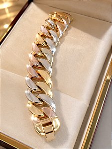 PULSEIRA ELO CORRENTE  COM MISTO DE TRES CORES OUR