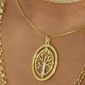 Conjunto - CONJ 2 PEÇAS GARG VENEZ 45CM E MEDALHÃO OVAL C MOVIM NO PRÓPRIO EIXO ARVORE DA VIDA C ZIRC