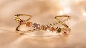 BRACELETE  LUXO AROS CRUZADOS EM X CRAVEJADO E  OU