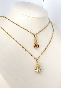 CONJ GARGANTILHA C/PING RUBY AÇO DOURADO