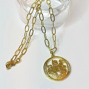 CONJ 2PÇ COLAR ELOS 50CM + PING SÃO JORGE COM ARO