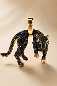 PINGENTE TIGRE CRAV EM ZIRCÔNIA PRETA E OLHO ESMER