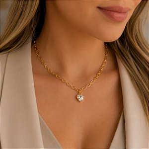 CHOCKER ELOS FOLHAS E ZIRCONIA ÚNICA CORAÇÃO