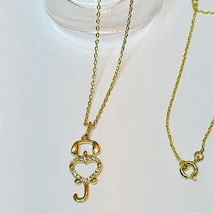 Conjunto - CONJ 2PÇ CORRENTE CADEADO 45CM + PING PET COM CORAÇÃO CRAV ZIRC