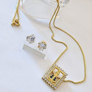 Conjunto - CONJ 4PÇ PING N SRA APAREC + GARG + BRINCO ZIRC