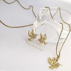 Conjunto - CJ 4 PÇ GARG VENEZ E PINGENTE BEIJA FLOR + BRINCOS