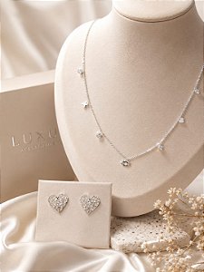 Conjunto - CONJ PRATA 3 PC CORDAO VENEZIANA PINGENTE BERLOQ E BRINCO CORACAO
