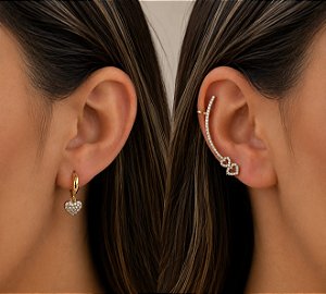 BRINCO CUFF FIXO HASTE CRAVEJ CORAÇÕES E ARGILONHA