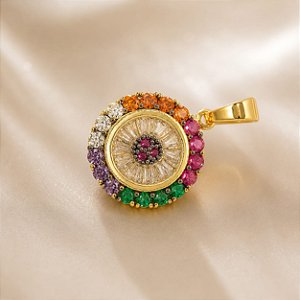 PINGENTE MANDALA CRAVEJ C ZIRC COLORS E NAVETES IN