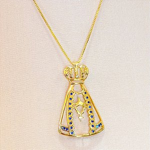 Conjunto - CONJ CORDÃO VENEZ 60CM + PINGENTE RELIGIOSO N.SRa.APAR ZIRC ZUL