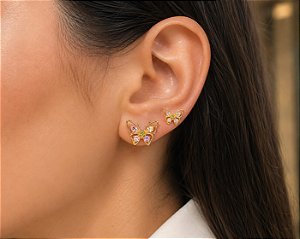 BRINCO DUO BORBOLETAS COLORS CRAVEJADAS ZIRCONIA