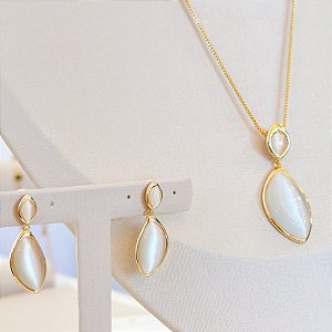 Conjunto - CONJ 4 PÇ LUXO GARG VENEZ45 +  PINGENTE E BRINCO PENDENTE E PEDRA OLHO DE GATO