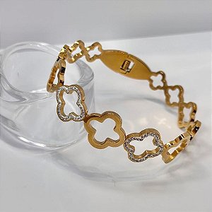 BRACELETE ARO TREVOS E CRAVEJ C CRISTAIS
