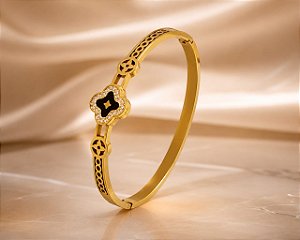 BRACELETE AÇO DOURADO 3 TREVO 4 FOLHAS C/ TREVO CE