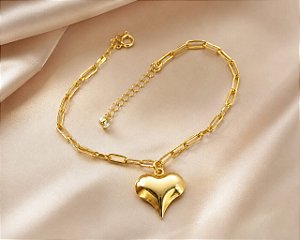 PULSEIRA ELO CARTIER C/ PINGENTE CORAÇÃO DUPLA FAC