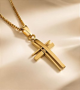 CONJ 2PÇ CORDÃO VENEZ TUBO 60CM E CRUZ GEOMETRICA