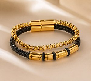 PULSEIRA MASCULINA DUPLA COURO E VENEZIANAO