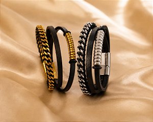 PULSEIRA COURO DETALHES EM CORRENTE COSTURADOS
