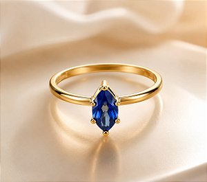 ANEL SOLITARIO PEDRA ZIRC AZUL BIC FORMATO FOLHA N