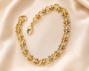 PULSEIRA ELO CORRENTE  COM MISTO DE TRES CORES OUR