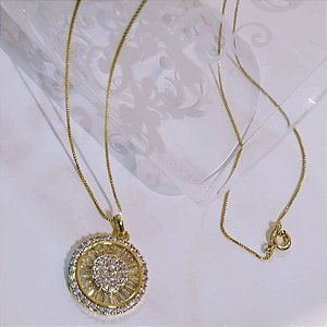 Conjunto - CONJ 2PÇ CORDÃO 45CM + PING MANDALA COM ZIRC E NAVETE