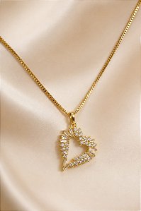 Conjunto - CONJUNTO GARGANTILHA VENEZIANA 45CM E PINGENTE LUXO CORAÇÃO ESTILO MODERNO E IRREGULAR EM ZIRCONIAS 2mmE NAVETES 5X3 -18K