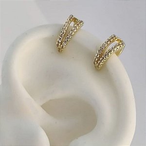 FAKE PIERCING PAR DUPLO COM ZIRCONIAS CRAVEJADAS