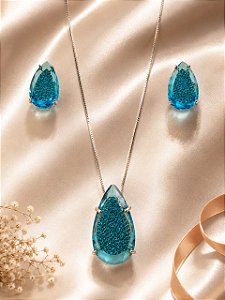 CONJ GARG LUXO GOTA ZIRC AZUL GARG + PING + BRINCO
