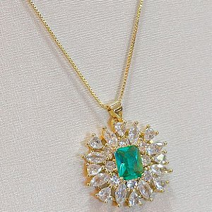 GARGANTILHA FIO VENEZ E PINGENTE FLOR EM ZIRCÔNIAS